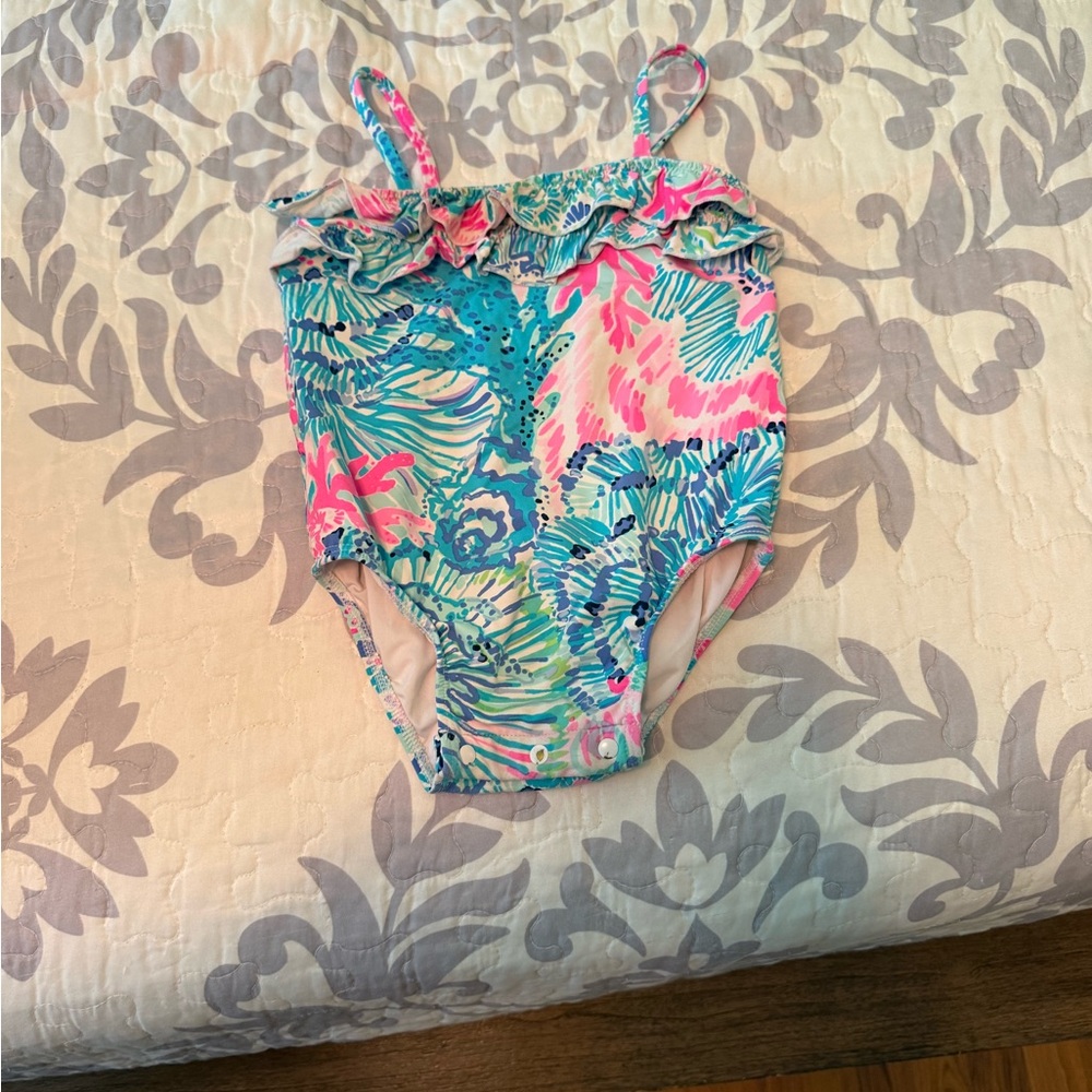 Lilly Pulitzer Pink and Blue Kids Swim One Piece